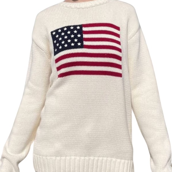 Brandy Melville American Flag Knit Sweater Oversized Pullover White - Picture 5 of 8